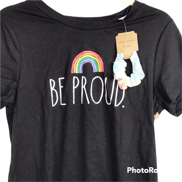 Rae Dunn Be Proud black crewneck pride short sleeve graphic tee size M NWT - Picture 2 of 5